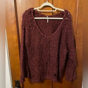 Free People Raspberry Chunky-Knit Sweater